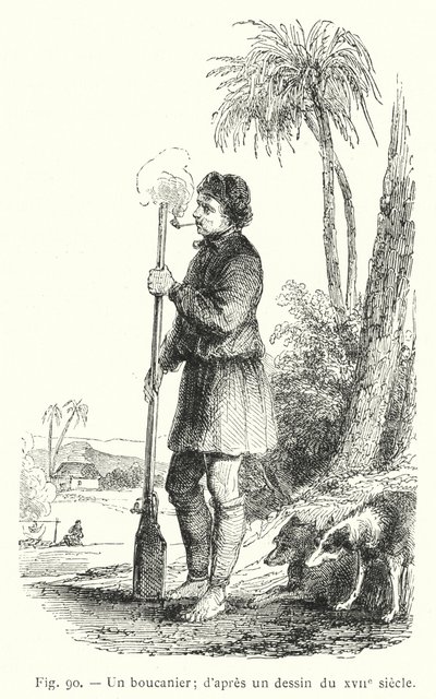 Un bucanero; según un dibujo del siglo XVII de French School