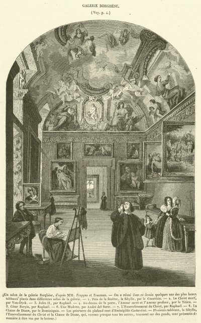 Un salón de la galería Borghese de French School