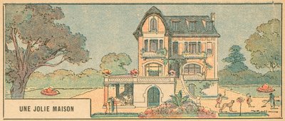 Una casa bonita (litografía en color) de French School