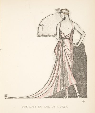 Un vestido de noche valioso, de una colección de láminas de moda de French School