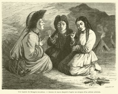 Una familia de mongoles Khalkhas (grabado) de French School