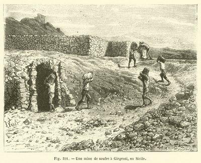 Una mina de azufre en Girgenti, en Sicilia de French School