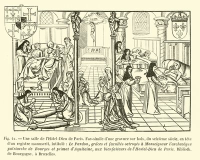Una sala del Hôtel-Dieu de París de French School