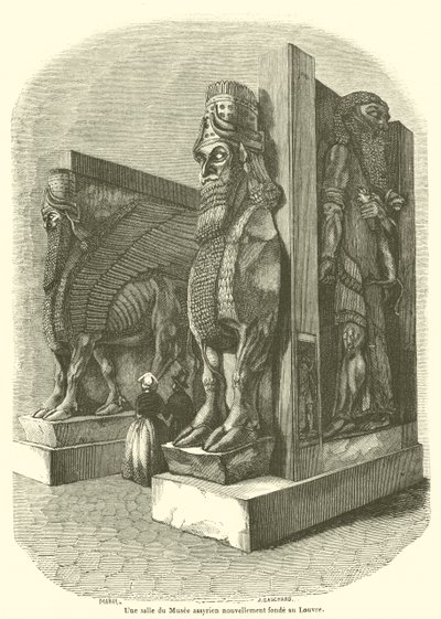 Una sala del Museo asirio recién fundado en el Louvre de French School