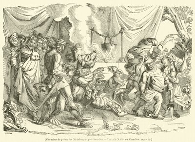 Une scene du poeme des Niebelungen (grabado) de French School