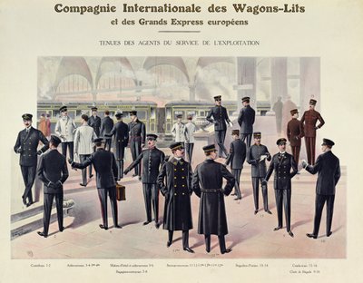 Uniformes para empleados de la Compagnie des Wagons-Lits, c.1910 de French School