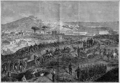 Unidad de Italia - Expedición de los Mil o Camisas Rojas liderada por Giuseppe Garibaldi (1807-1882) - Sitio de Gaeta de French School