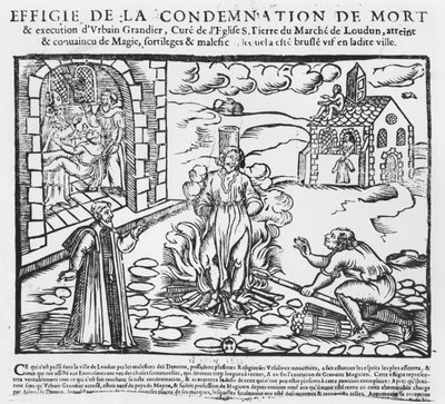 Urbain Grandier quemado en la hoguera después de los eventos de la posesión de Loudun, 1634 de French School