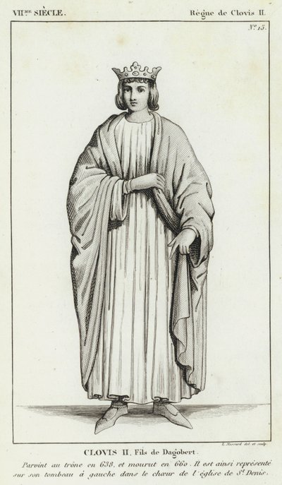 VII Siglo, Reinado de Clodoveo II, Clodoveo II, Hijo de Dagoberto (grabado) de French School