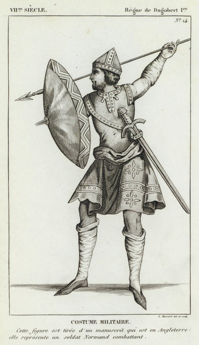 VII Siglo, Reinado de Dagoberto I, Traje Militar (grabado) de French School