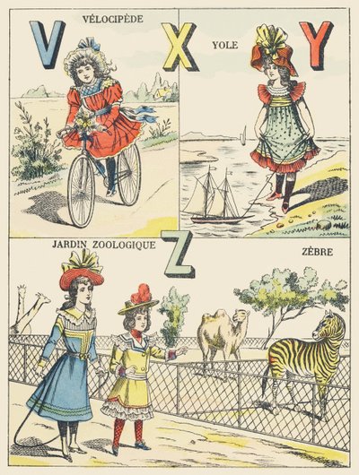 V X Y Z: velocípedo, yola, jardín zoológico, cebra de French School