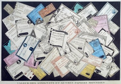 Valor de los asignados y otras monedas de papel durante la Revolución Francesa. Siglo XVIII de French School