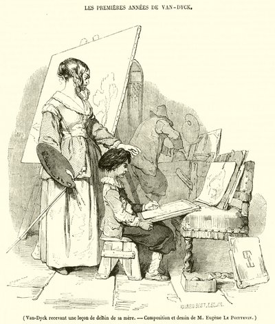 Van-Dyck recibiendo una lección de dibujo de su madre de French School