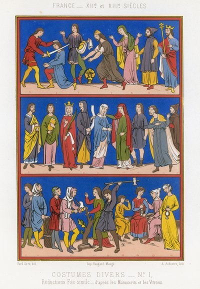 Varios trajes de la Francia de los siglos XII y XIII de French School