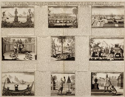 Vistas varias de Siam y Ayutthaya, de Du Royaume de Siam por Simon de la Loubere, publicado en 1688 de French School