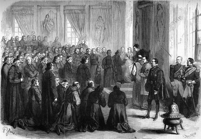 Concilio Vaticano I (1869-1870): el Papa Pío IX (1792-1878) recibió en audiencia general a los eclesiásticos franceses que siguieron a los obispos de French School