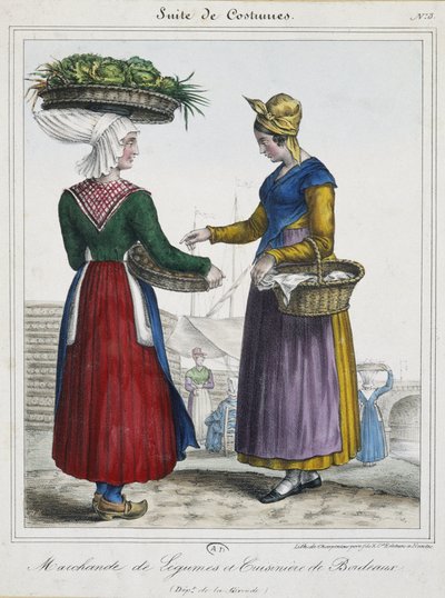Vendedor de verduras y cocinero de Burdeos - litografía de French School