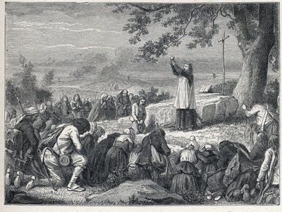 Guerras de Vendée (1793-1796): sacerdote inserta celebrando una misa bajo un roble para la población insurgente que rechaza a los sacerdotes jurados. Grabado de 1889. Colección privada de French School