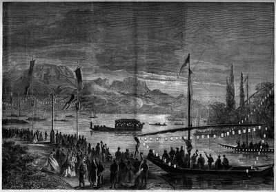 Fiesta veneciana en el lago Annecy con motivo de la visita de Napoleón III y la emperatriz Eugenia de Montijo. Annecy, Alta Saboya (74) de French School