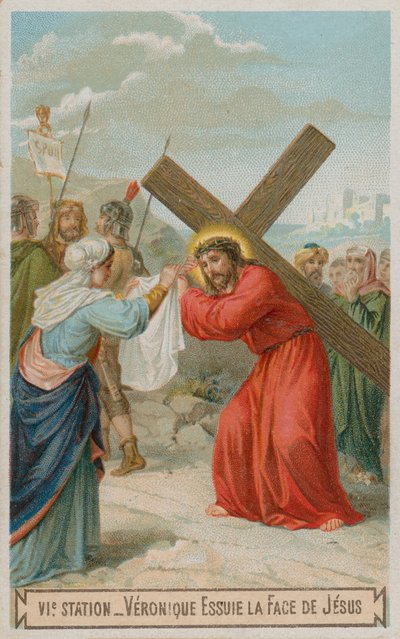 Verónica limpia el rostro de Jesús. La sexta estación de la cruz de French School