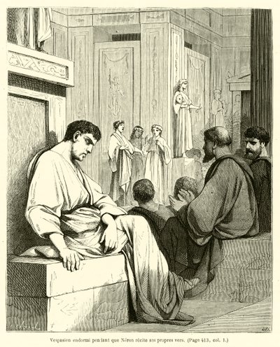 Vespasiano dormido mientras Nerón recita sus propios versos de French School