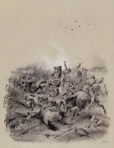 Victoria de los suizos sobre los austriacos bajo el mando del Duque Leopoldo I en la Batalla de Morgarten de French School