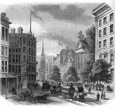 Vista de Broadway en Nueva York. Grabado de 1862-1863. de French School