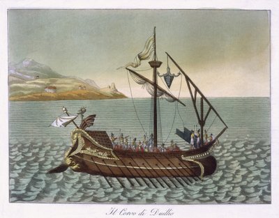 Vista de Corvus, Grúa Naval, usada por G. Duillus, 1796 de French School
