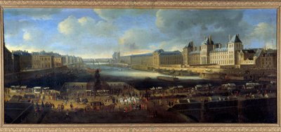 Vista de París desde la costa del Louvre tomada desde el Pont Neuf de French School