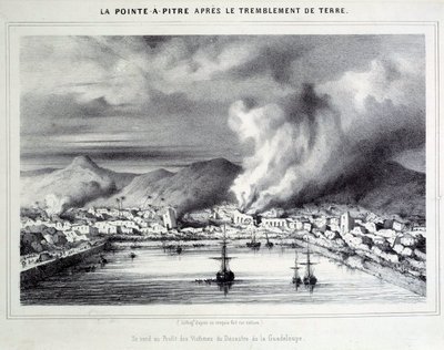 Vista de Pointe-à-Pitre después del terremoto del 8/02/1843. Grabado del siglo XIX Chartres, Museo de Bellas Artes de French School