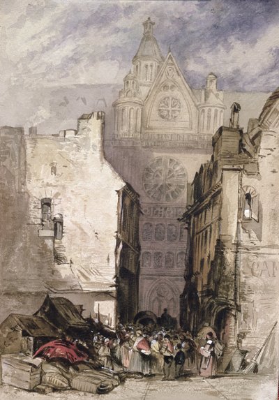 Vista de St. Eustache y Les Halles, c.1820-30 de French School
