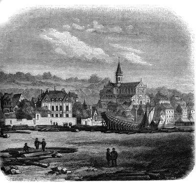 Vista de Trouville sur Mer (Trouville-sur-Mer) con la nueva iglesia. Calvados (14) de French School