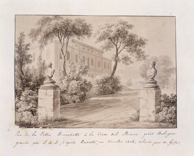 Vista de Villa Bianchetti en Croce del Biacco cerca de Bolonia, grabado por S.A.I. después de Busatti, coloreado por M. Hofer, diciembre 1814 de French School