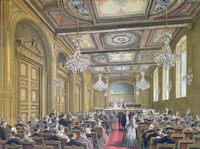Vista de un concierto en la Salle Herz en la Rue de la Victoire, París, c.1870-80 de French School
