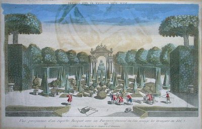 Vista de un bosquecillo y un parterre donde se colocan los naranjos en verano, mediados del siglo XVIII de French School