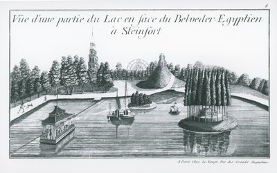 Vista de parte del lago frente al Belvedere Egipcio en Steinfort, de 