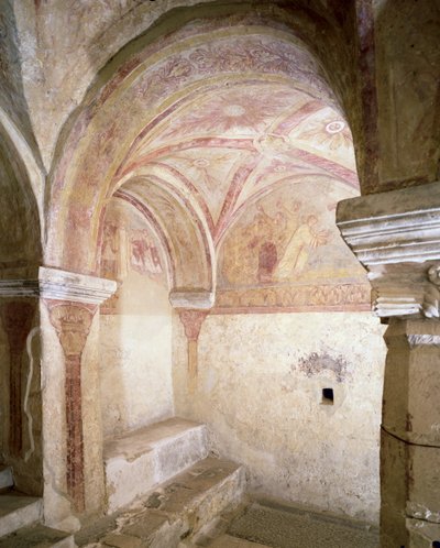 Vista de los frescos carolingios en la cripta interior, c.858 de French School