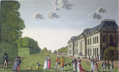 Vista del Chateau de Bellevue desde el jardín, c.1820 (grabado a color) de French School
