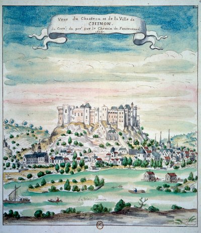 Vista del Castillo de Chinon de French School