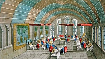 Vista de la Cena ofrecida al Emperador y los Electores de Sajonia en 1758 en el Ayuntamiento de Frankfurt, Alemania de French School