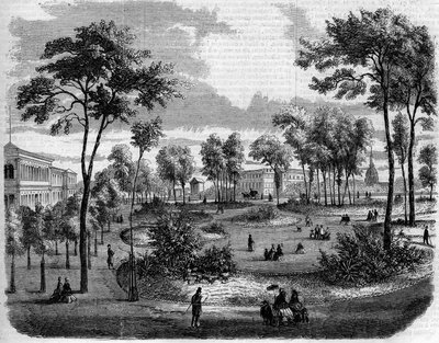 Vista de los jardines ingleses de los Campos Elíseos en París de French School