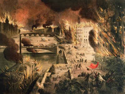 Vista de los Incendios en París durante la Comuna el 24 y 25 de mayo de 1871 de French School