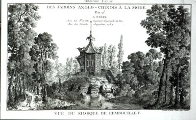 Vista del quiosco en Rambouillet, de Jardins Anglo-Chinois a la mode por George Louis le Rouge, publicado en 1775-78 de French School