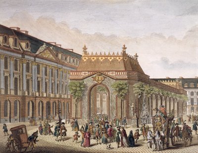 Vista de la Place de Louis le Grand, con una de las salas construidas con motivo del matrimonio de Monseigneur le Dauphin (detalle) (grabado en color) de French School