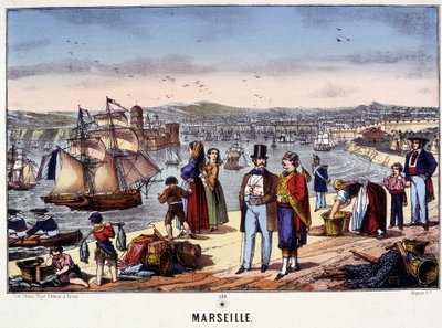 Vista del Puerto de Marsella, imagen de Epinal, s.f. siglo XIX de French School