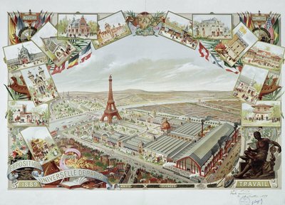 Vista de la Exposición Universal con los diferentes pabellones y la Torre Eiffel de French School