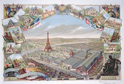 Vista de la Exposición Universal con los diferentes pabellones y la Torre Eiffel, 1889 de French School