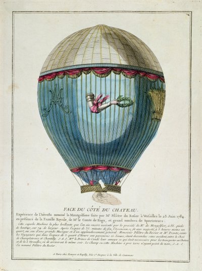 Vista del globo utilizado por François Pilâtre de Rozier (1754-85) en Versalles el 23 de junio de 1784 de French School