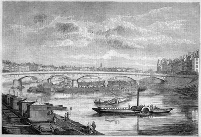 Vista del puente du Change (o puente de Nemours) en Lyon, Ródano (69) de French School