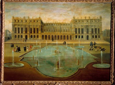 Vista del castillo de Versalles desde el lado de los jardines antes de 1678 de French School